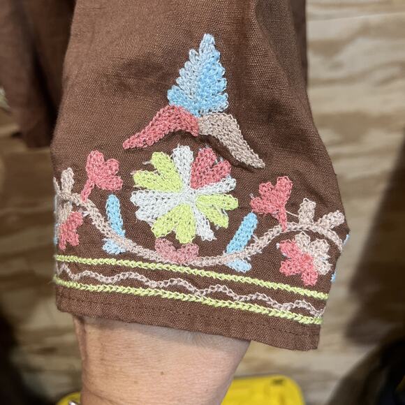 Apostrophe Linen Embroidered Tunic Blouse Women’s Size 12-14 Chocolate Brown - Picture 6 of 10